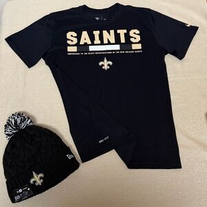 Saints Black T-Shirt and Beanie Set